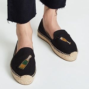 Soludos Black Loafers with Champagne Embroidery